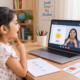 Child practicing phonics sounds in a live online class in India